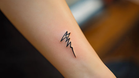 A basic lightning bolt tattoo on the wrist, surrounded by clean skin and a plain backgroundの素材