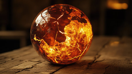 A fiery Earth encased in a glass globe that's cracking under heat pressure, symbolizing fragility of the planetの素材