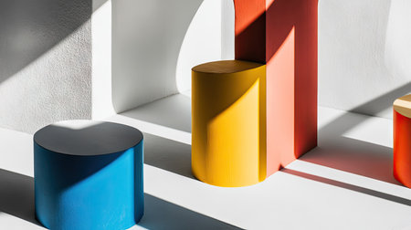 Abstract geometric shapes casting shadows on a white background, ideal for modern and minimal design themesの素材