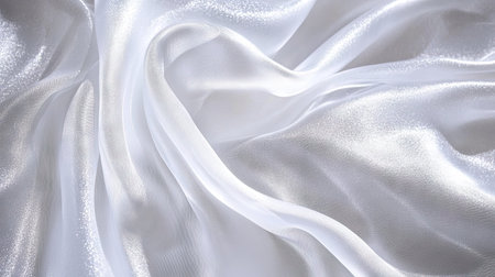 Bright white synthetic silk background with soft folds, ideal for clean and modern design needsの素材