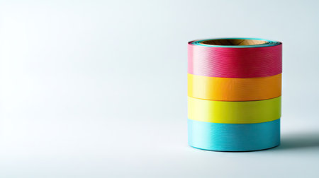 Isolated roll of colorful decorative tape on a plain light backdrop with plenty of space for textの素材