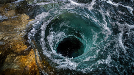 Powerful whirlpool shot from underwater, creating a sense of suction and turbulence in the deepの素材