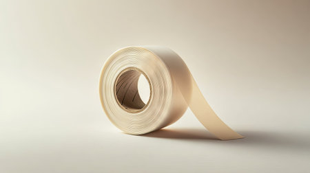 Unbranded adhesive tape roll displayed in the center of a flat light background for clean product presentationの素材