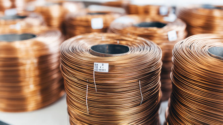 Coils of stranded copper wire in different thicknesses with labels, organized on white backgroundの素材