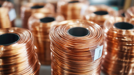 Coils of stranded copper wire in different thicknesses with labels, organized on white backgroundの素材
