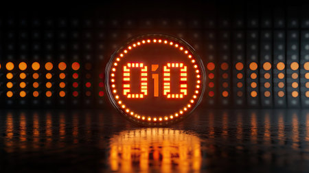 Digital countdown clock with orange LED lights showing time remaining, centered on black backgroundの素材