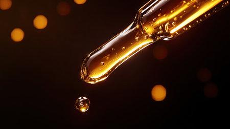 Skincare product photography of dripping pipette with thick serum and soft lightingの素材