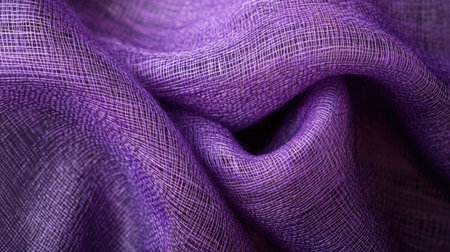 Fabric texture close-up of purple synthetic silk with visible weave and light playの素材