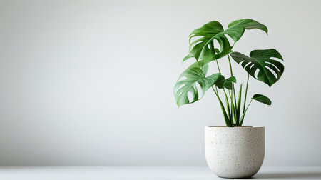Decorative Monstera houseplant in a designer pot, standing alone with clean white spaceの素材