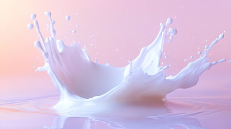 Abstract milk splash resembling wings or a flower, frozen in mid-motion on a clean and colorful backgroundの素材