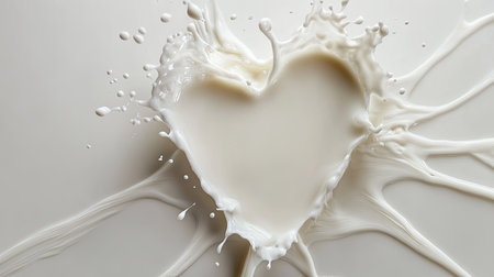 Creative heart-shaped splash of milk on a white background, symbolizing love for dairy or healthy nutritionの素材