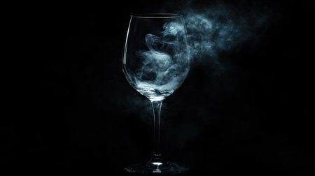 Dark aesthetic photo of smoke spilling from a wine glass, illuminated with a single spotlight to enhance texture and dramaの素材