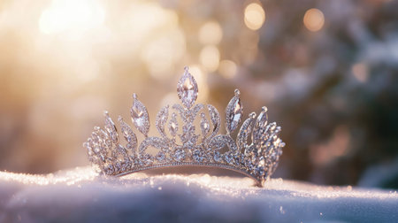 Diamond-adorned silver tiara positioned elegantly on a soft background, showcasing its royal design.の素材