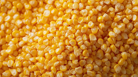 Close-up of yellow corn kernels on the cob, with fine details and texture, isolated on white.の素材