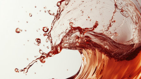 Capturing a wine pour in motion, with red wine swirling and splashing into the glass, isolated on a white backgroundの素材