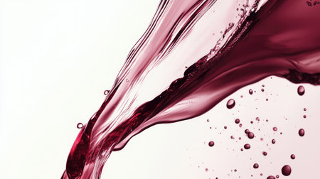 A steady pour of red wine, landing gracefully in a glass, with droplets and swirls, isolated on clean white backgroundの素材