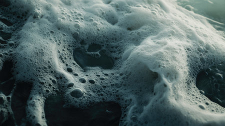 Layer of soapy foam bubbles on water, creating a clean and fresh feel with light emphasizing the soft textureの素材
