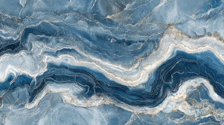 Ocean-inspired marble with deep and light blue shades, creating a calming, wavelike texture with soft white lines and veiningの素材
