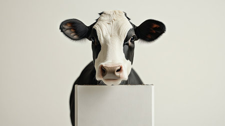 Milk carton with a cow design, front-facing, isolated on white, showcasing a traditional and playful dairy packagingの素材