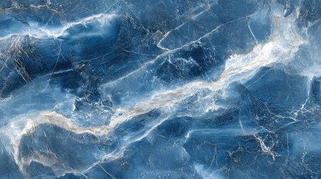 Ocean-inspired marble with deep blue hues and soft white lines, creating a soothing, fluid pattern reminiscent of wavesの素材