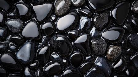 A close-up of polished sea pebbles in varying sizes, creating a natural and organic background.の素材