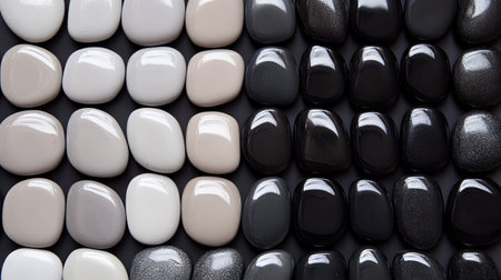 A natural gradient of sea pebbles transitioning from light gray to deep black hues.の素材