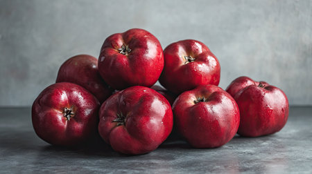 Freshly picked red rose apple isolated on a simple background, highlighting its rich red hue and smooth texture.の素材