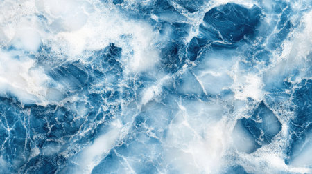 Marble texture with ocean blues and bright whites, forming wave-like patterns and deep contrast reminiscent of the seaの素材