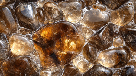 A close-up of polished sea pebbles in varying sizes, creating a natural and organic background.の素材