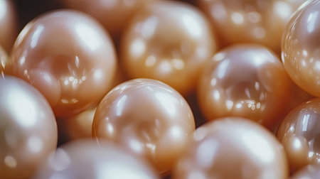 A close-up of luxurious round pearls, displaying their perfect luster and flawless surface.の素材
