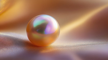 A detailed macro shot of a freshwater round pearl, highlighting its smooth surface and natural iridescence.の素材