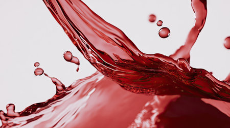 Red wine being poured with a clean splash in a glass, highlighting rich color and smooth motion against a white backgroundの素材