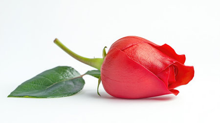 Single red rose apple on a white background, showing the fresh, vibrant color and natural shape.の素材