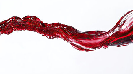 Stream of red wine pouring into a transparent glass, isolated with white background, capturing the clean and elegant flowの素材