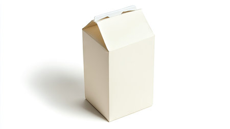 Single milk carton with a minimalist label, sitting on a white background, highlighting its clean, eco-friendly designの素材