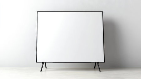 A large blank whiteboard on an easel positioned within a minimalist interior space. Perfect for presentations, brainstorming sessions, or creative idea sharing in any setting.の素材