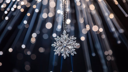 A perfectly cut diamond suspended in mid-air with silver diamond dust forming radiant beams of light.の素材