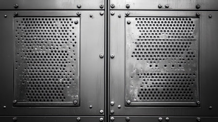 A close-up of air vents from a built-in air conditioner in a commercial office setting.の素材