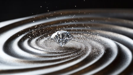 A levitating diamond sparkles vividly, silver diamond dust swirling in dynamic patterns around it.の素材