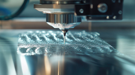 This image captures the precision of a laser cutting machine in action, showcasing the intricate process and modern technology used in metal fabrication.の素材