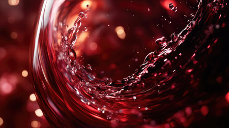 This image portrays an abstract composition featuring a vibrant red water splash, surrounded by glimmering bokeh lights, creating a mesmerizing visual effect that captivates the eye.の素材