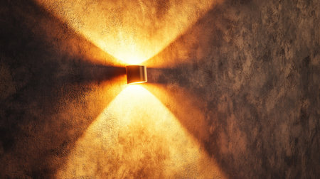 A beautifully designed light fixture radiates a warm glow onto a textured wall, creating soft shadows that enhance the cozy atmosphere of modern interior spaces.の素材