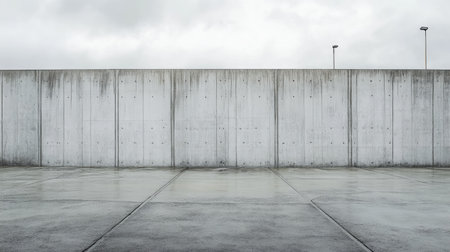 A sturdy prefabricated concrete wall with vertical patterns, enclosing a secure storage facility.の素材