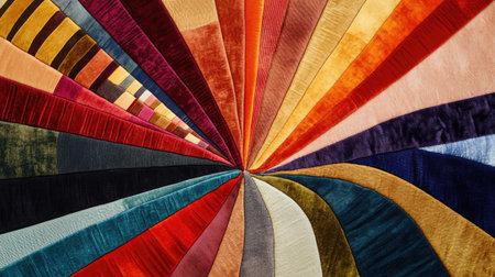 A vibrant array of velour fabric samples displayed in an overlapping, fan-like pattern for a striking visual.の素材