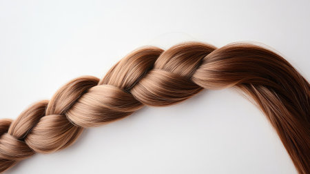 A beautifully crafted braid of long brown hair against a clean white background, perfect for showcasing elegance and style in beauty and fashion photography.の素材