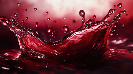 This striking image features a dynamic splash of rich red liquid, creating an abstract visual effect. Perfect for projects in design, advertising, and editorial uses.の素材