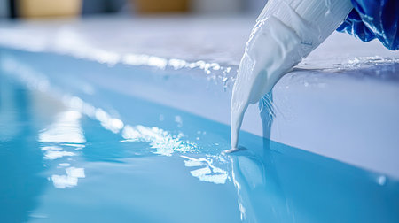 Application of silicone sealant to the corner of a swimming pool for added waterproofingの素材