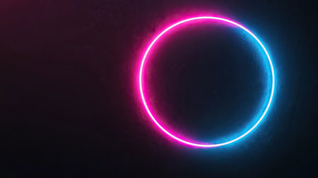 This vibrant neon circle features a captivating glow in blue and pink against a dark background, perfect for modern art, backgrounds, or stylish wallpaper designs.の素材