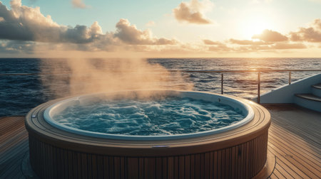 A steaming hot tub on a yacht deck, with endless ocean viewsの素材