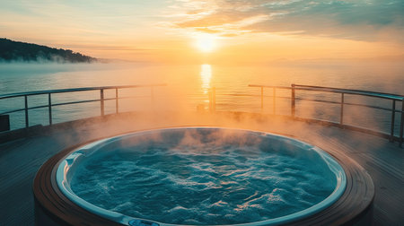 A steaming hot tub on a yacht deck, with endless ocean viewsの素材
